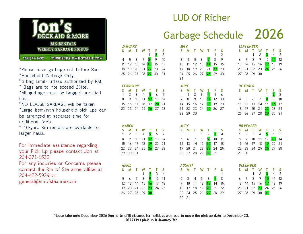LUD of Richer 2026 Garbage Collection Calendar