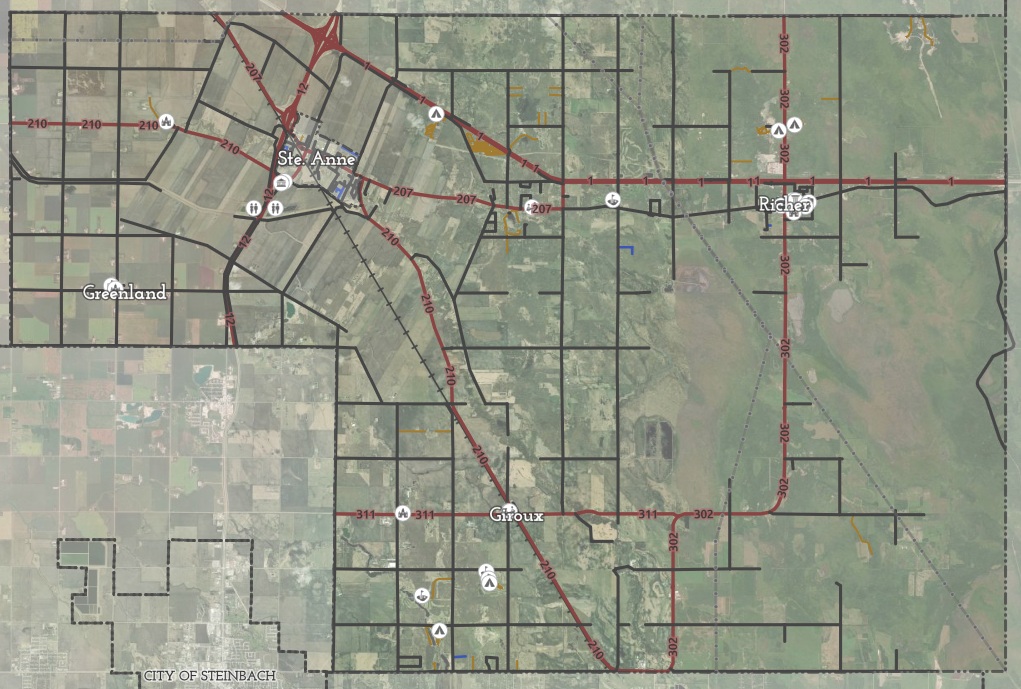 RM of Ste. Anne Map with Aerial Photo, Roads, and Landmarks